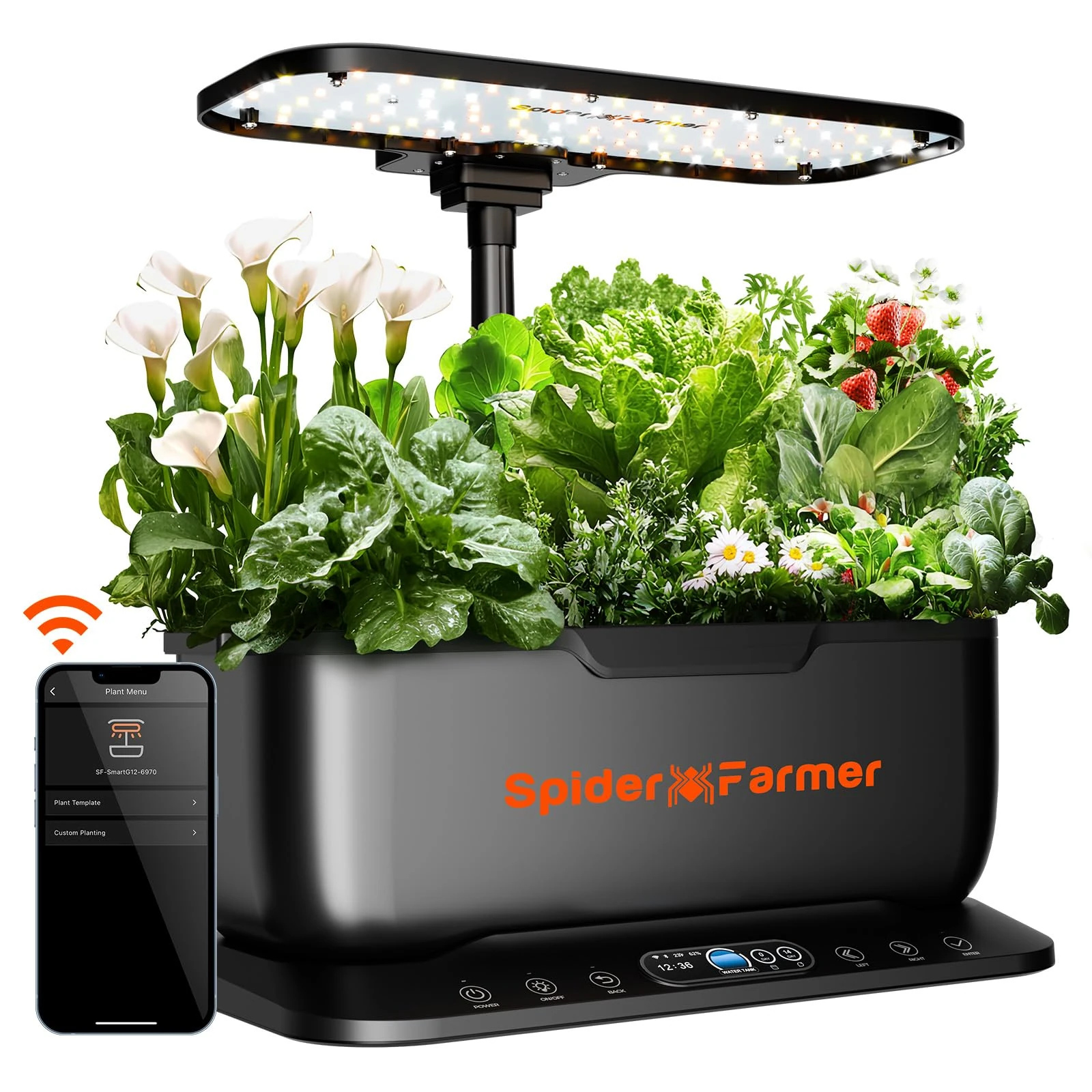 SPIDER FARMER Hydroponics Growing System with 6L Water Tank-Up to 19.4" Herb Garden Kit Indoor with Dimmable LED Grow Light, 12 Pods Germination Kits with Cycle Pump, 4 Timing & 2 Plants Modes