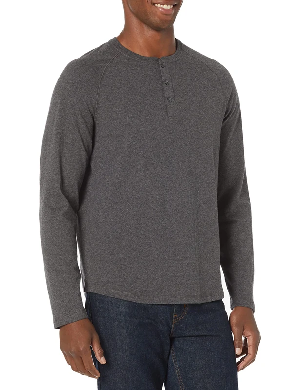 Amazon Essentials Men's Regular-Fit Long-Sleeved Henley Shirt (Available in Big and Tall), Charcoal Heather, 3XL Plus Tall