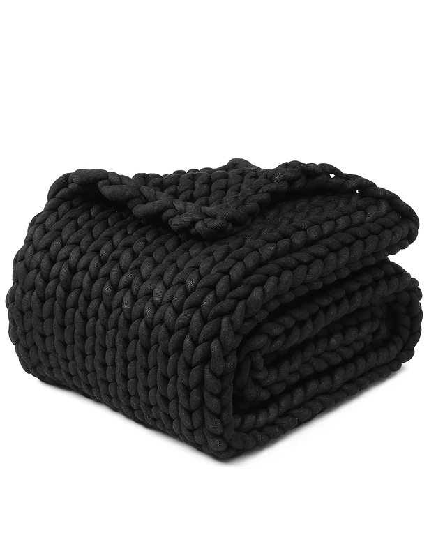 YNM Original Hand Knitted Throw Blanket | Soft, Breathable and Portable Medium-Weight Chunky Knit Throw for Couch, Sofa, Bed and More | Stylish Home Décor Piece (Black, 100x130 cm)
