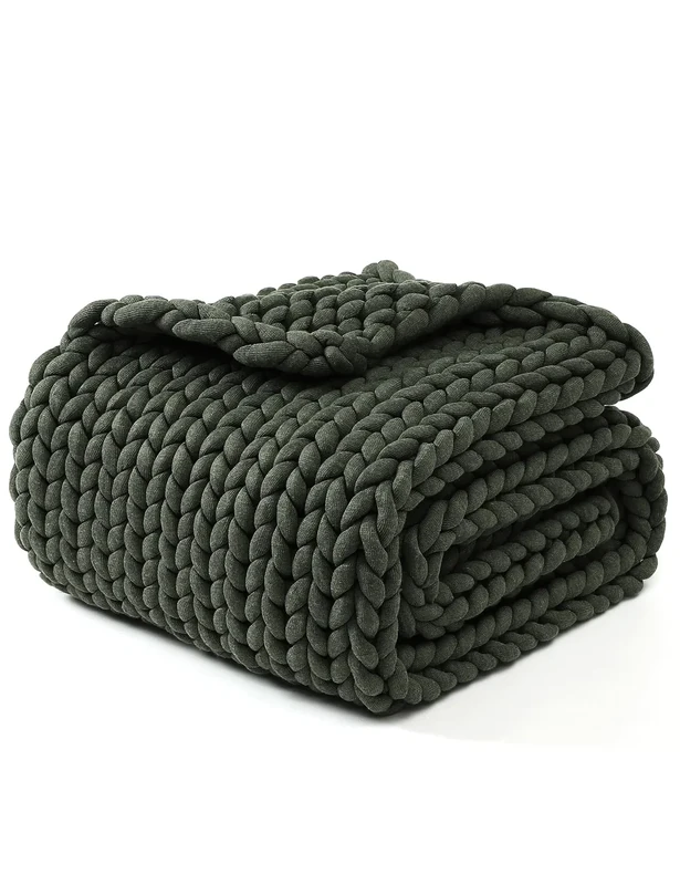 YNM Original Hand Knitted Throw Blanket | Soft, Breathable and Portable Medium-Weight Chunky Knit Throw for Couch, Sofa, Bed and More | Stylish Home Décor Piece (Olive, 130x180 cm)