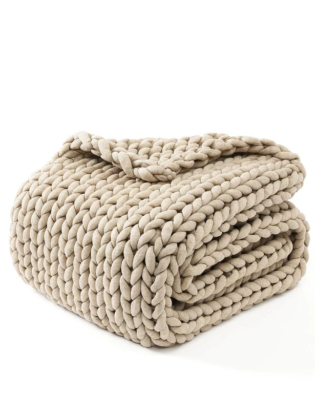 YNM Original Hand Knitted Throw Blanket | Soft, Breathable and Portable Medium-Weight Chunky Knit Throw for Couch, Sofa, Bed and More | Stylish Home Décor Piece (Beige, 130x180 cm)