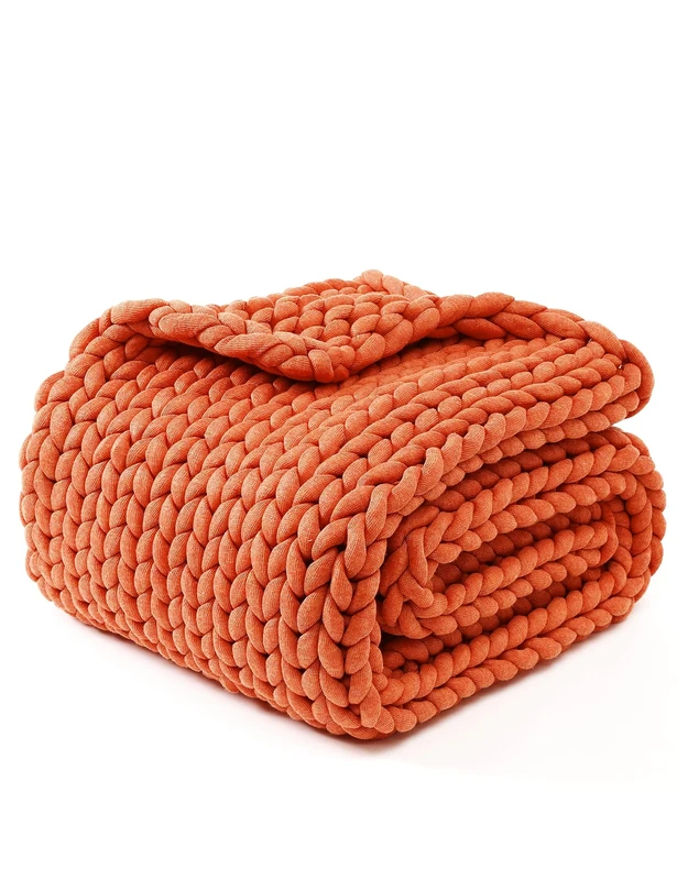 YNM Original Hand Knitted Throw Blanket | Soft, Breathable and Portable Medium-Weight Chunky Knit Throw for Couch, Sofa, Bed and More | Stylish Home Décor Piece (Exotic Orange, 100x130 cm)
