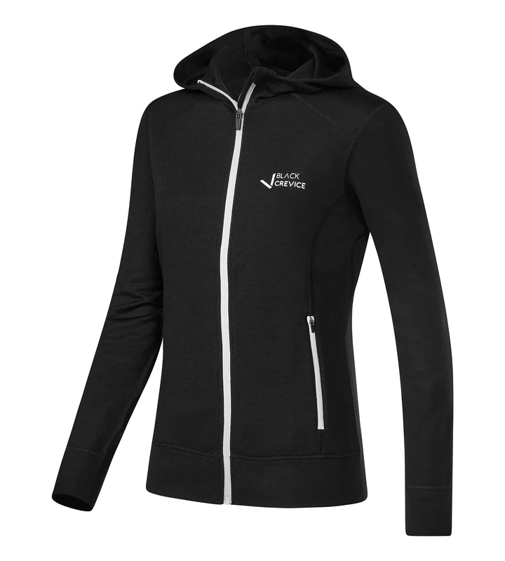 Black Crevice Women's Merino Hooded Jacket, 16