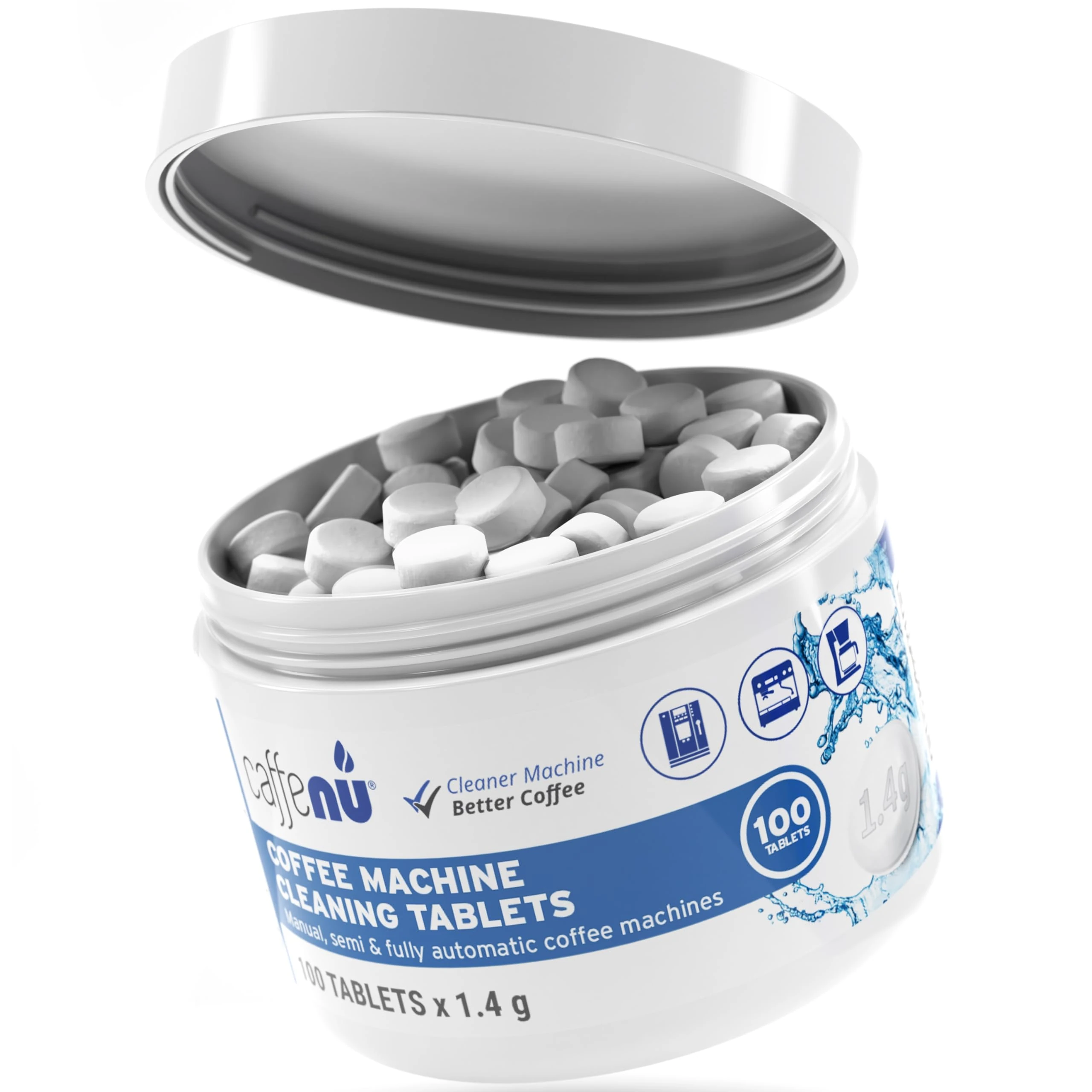 Espresso Cleaning Tablets. 100 x 1.4g. Used Every 100 Cups. Automatic, Superautomatic & Bean to Cup Machine Cleaning Tablets. Use with Descaling