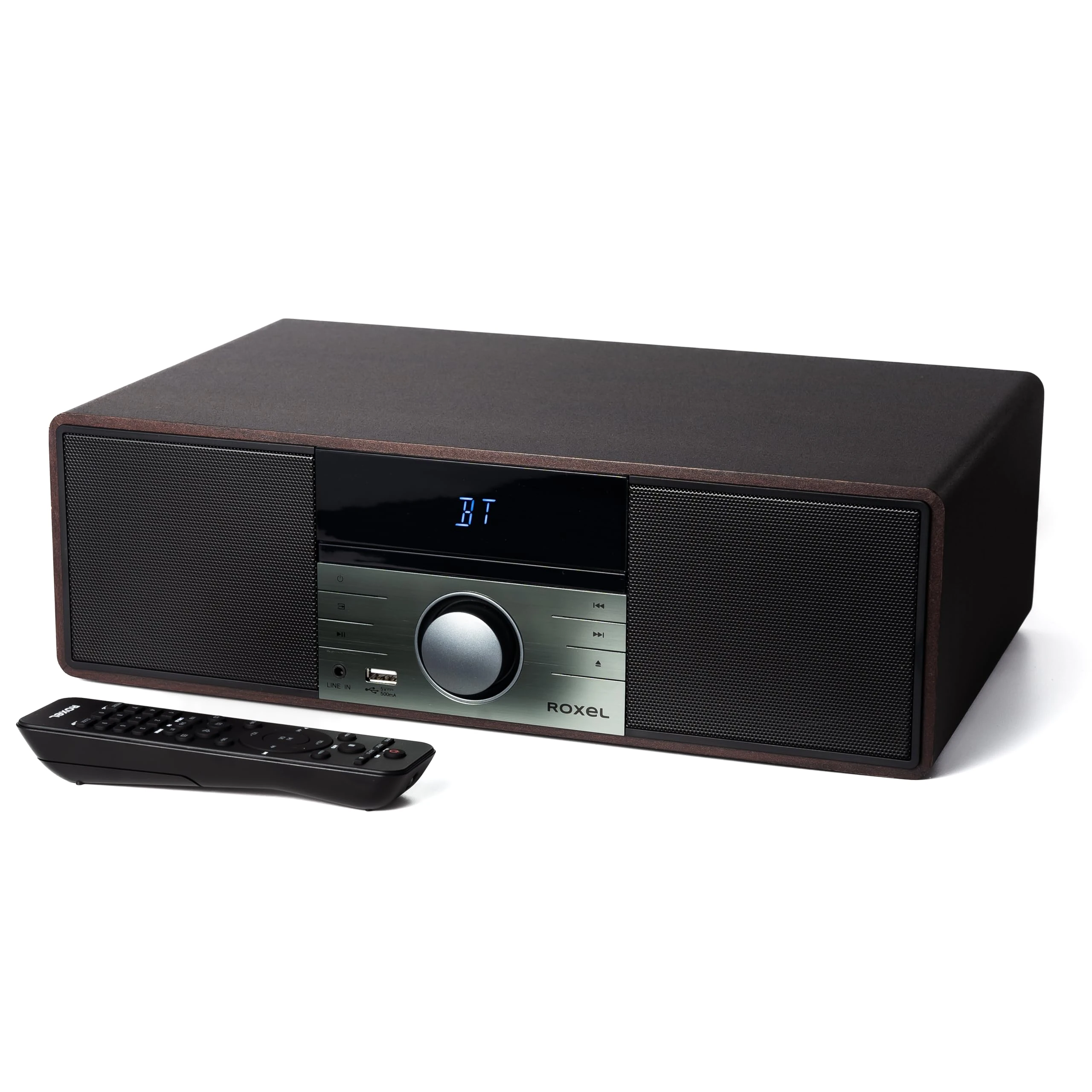 ROXEL RCD 400 All In One Compact CD Player HI-FI System DAB/DAB+ Radio, CD/MP3 Player/USB PLAYBACK with Speakers, Wireless playback, FM & Digital Radio and White Led Display & Stylish Wooden Contour
