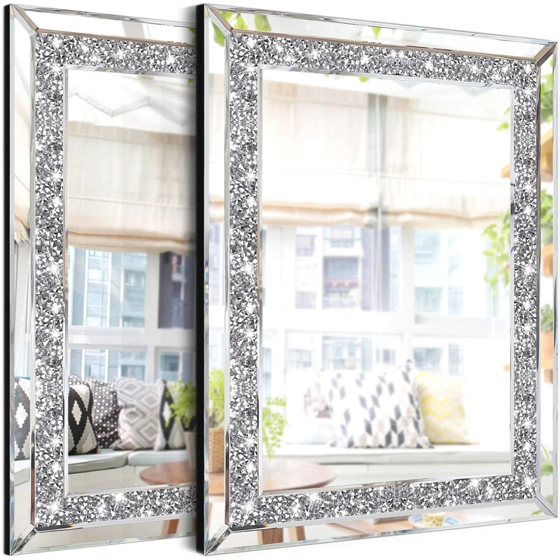 ZOLAPI Rhinestone Rhinestone Wall Mirror Brilliant Hand Spliced Glass Mirror Decorative Mirror for Hallway Bathroom Bedroom (11 x 15 Inch)