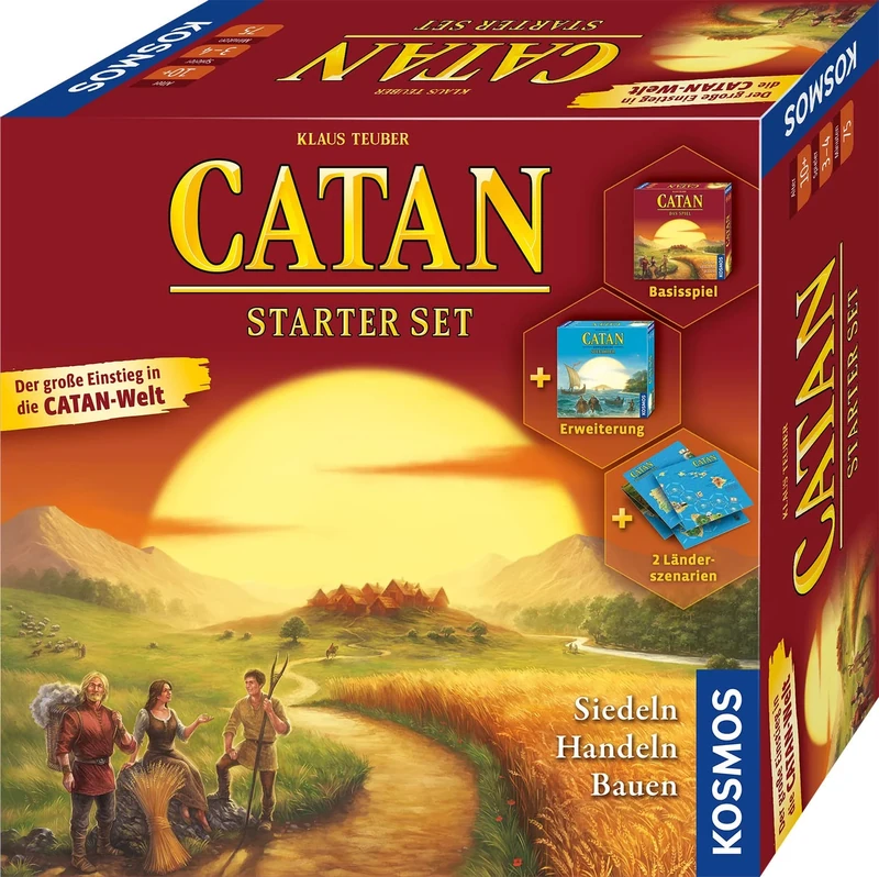 KOSMOS Catan 682101 Starter Set, Starter Set with Catan, The Game, Includes Expansion Catan, Sailor and 2 Country Scenarios, Board Game for 3 to 4 People from 10 Years, Settlers of Catan