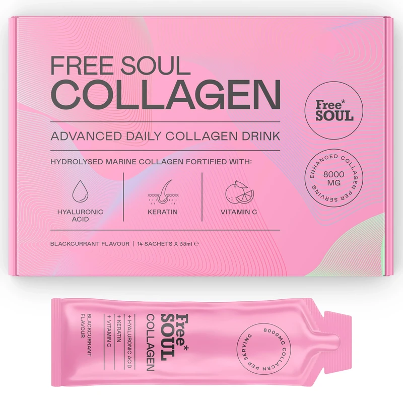 Marine Liquid Collagen 8000mg with Hyaluronic Acid, Keratin, & Vitamin C | 14 x 8000mg Hydrolysed Collagen Peptides Sachets | High Absorption Collagen Liquid Supplement by Free Soul