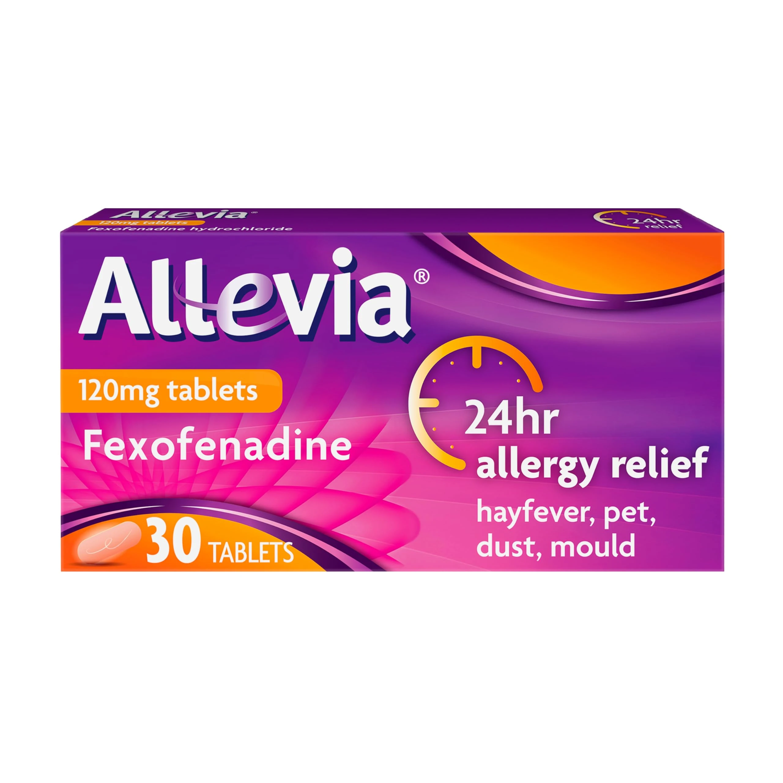 Allevia Hayfever Allergy Tablets, Prescription Strength 120 mg Fexofenadine, 24hr Relief Acts Within 1 Hour, Including Sneezing, Watery Eyes, Itchy and Runny Nose, 30 Tablets