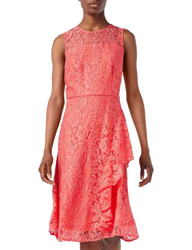 Gina Bacconi Women's Corded Lace Waterfall Frill Dress Cocktail, Orange Red, 22