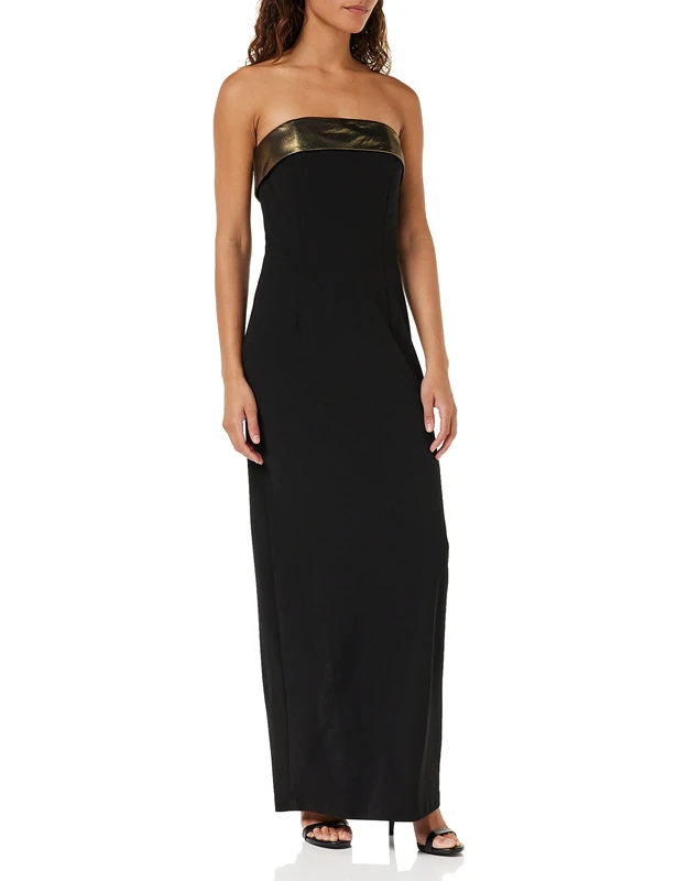 Gina Bacconi Women's Crepe and Chiffon Maxi Dress Cocktail, Black/Gold, 22