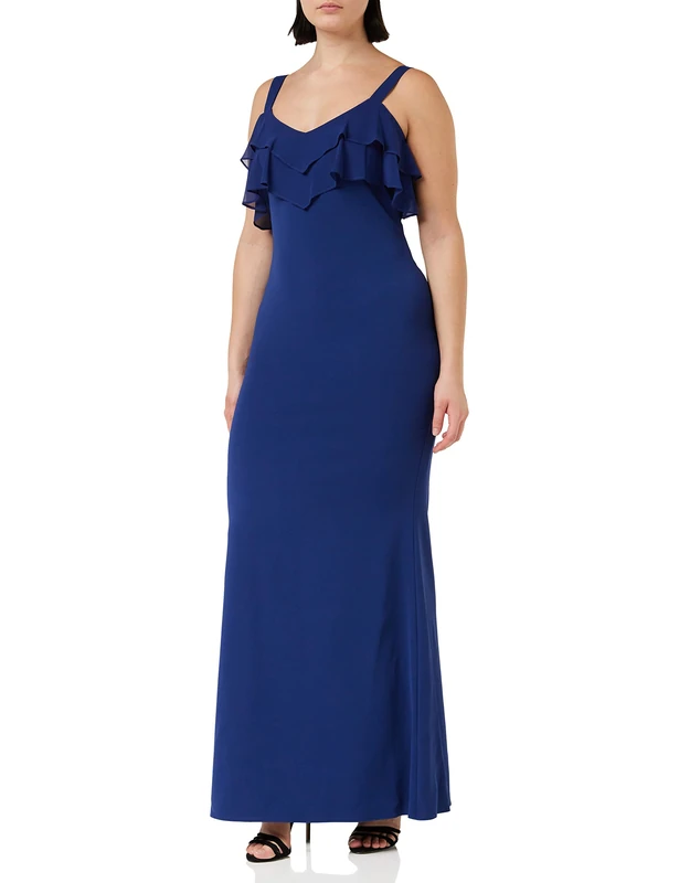 Gina Bacconi Women's Maxi Dress with Frills Cocktail, Navy, 14