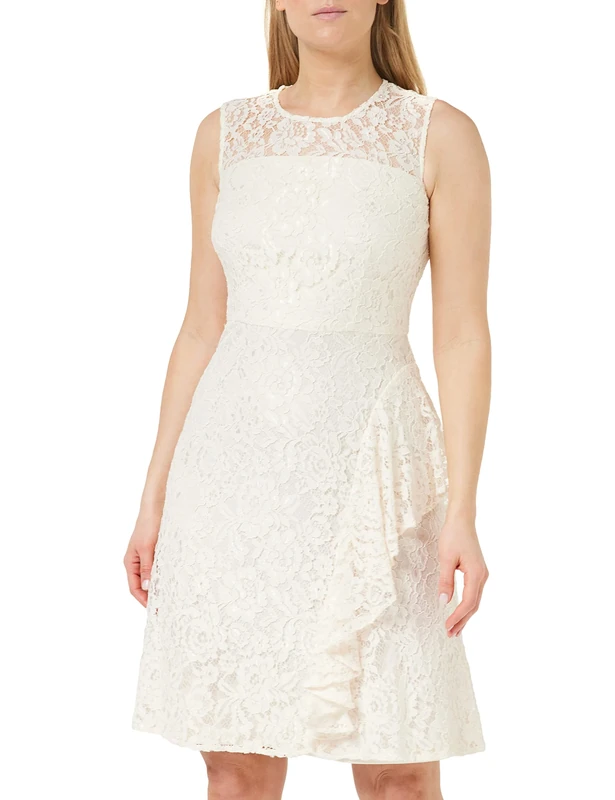 Gina Bacconi Women's Corded Lace Waterfall Frill Dress Cocktail, Summer Ivory, 22