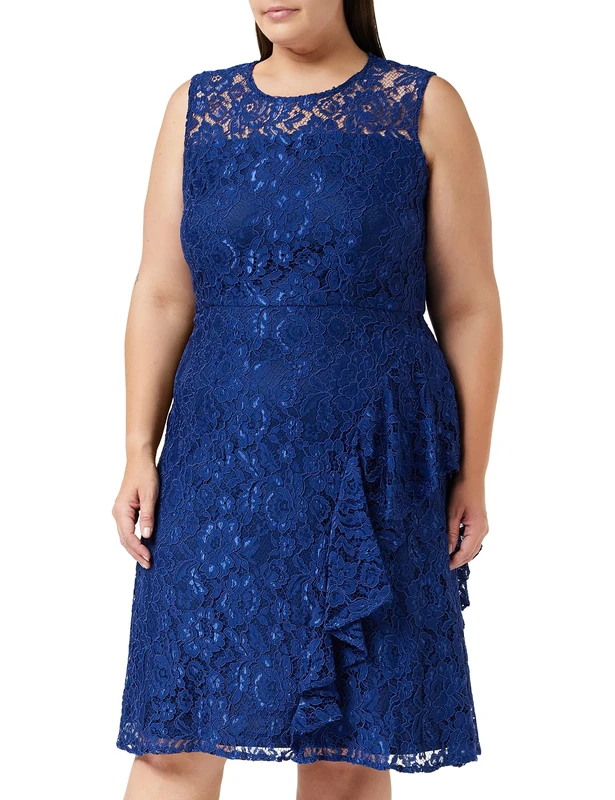 Gina Bacconi Women's Corded Lace Waterfall Frill Dress Cocktail, Navy, 20