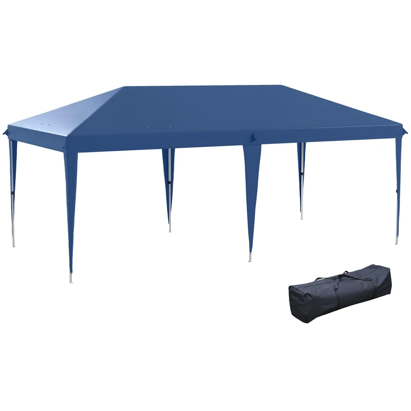 Outsunny Pop Up Gazebo 3 x 6m, Foldable Canopy Tent, Height Adjustable Wedding Awning Canopy w/Carrying Bag, Blue