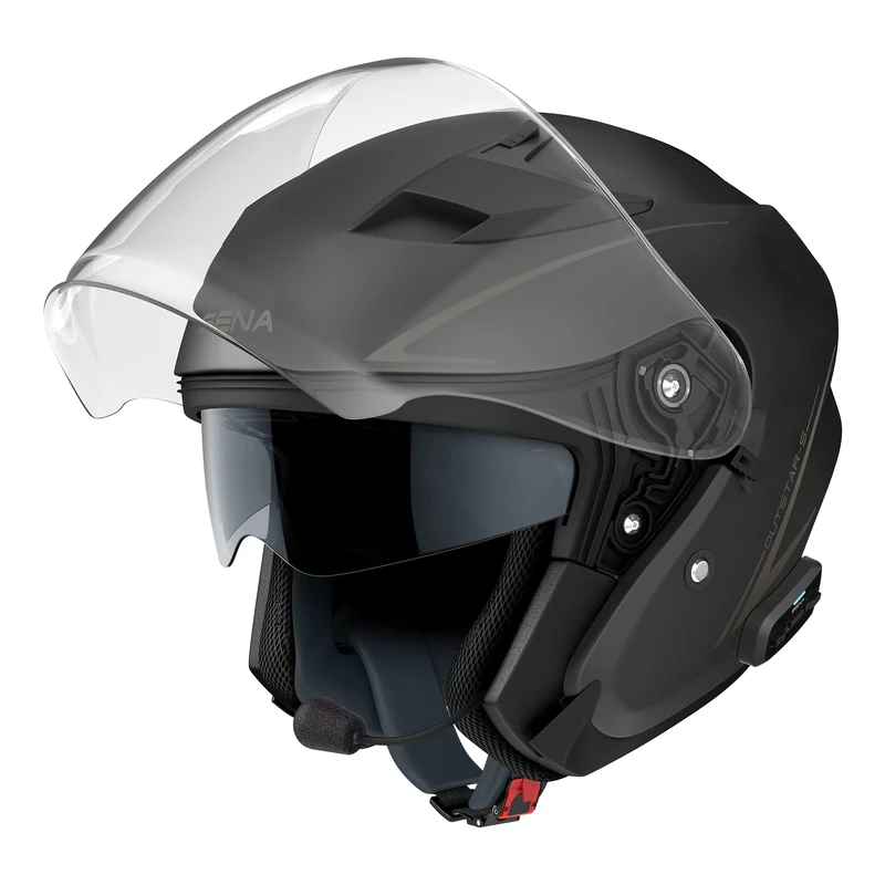 Sena Outstar S Bluetooth Integrated Open Face Helmet with Integrated Bluetooth Intercom & Smartphone Connectivity (Matte Black, XL)