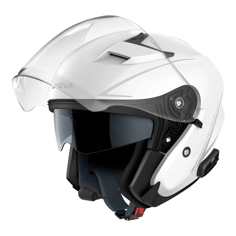 Sena Outstar S Bluetooth Integrated Open Face Helmet with Integrated Bluetooth Intercom & Smartphone Connectivity (Gloss White, XL)