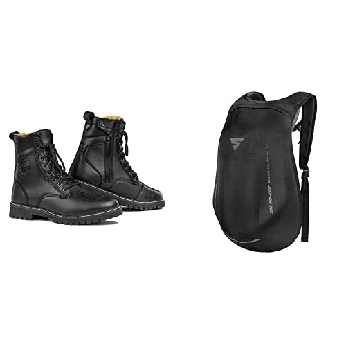 SHIMA THOMSON Lady, Motorbike Boots for Women | Reinforced Leather Womens Biker Boots with Side Zipper, Ankle Support, Anti-Slip Sole, Gear Shift Handle (Black, 7,5)