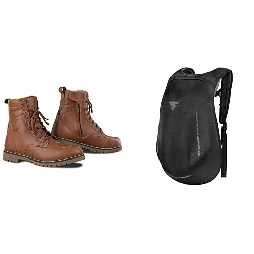 SHIMA THOMSON, Motorbike Boots for Men | Reinforced Leather Mens Biker Boots with Side Zipper, Ankle Support, Anti-Slip Sole, Gear Shift Handle (Brown, 10,5)