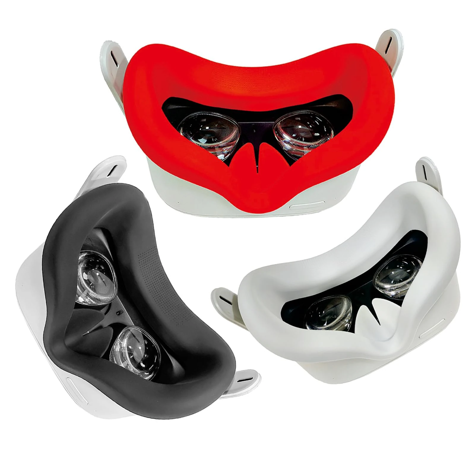 OOAVR 3Pcs VR Silicone Face Pad for Meta/Oculus Quest 2 Face Cover,Waterproof Anti-Dirty Replacement Facial Cushion VR Pads Accessories(Black+Grey+Red)