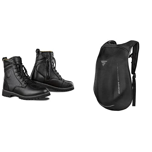 SHIMA THOMSON, Motorbike Boots for Men | Reinforced Leather Mens Biker Boots with Side Zipper, Ankle Support, Anti-Slip Sole, Gear Shift Handle (Black, 10,5)