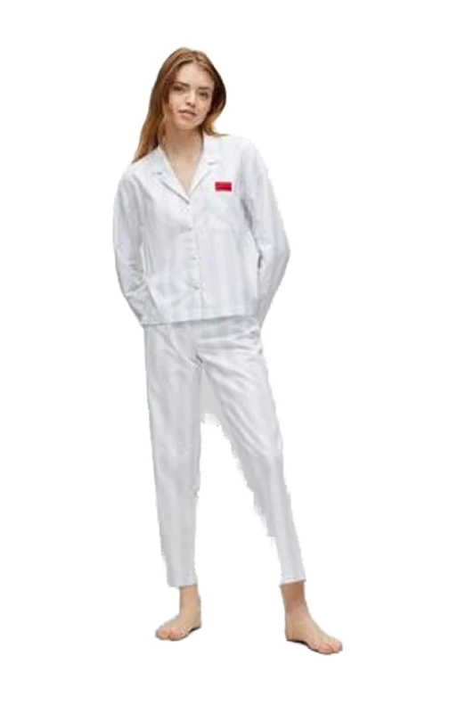 HUGO Women's Button Down Pajama Set Pants, Pale Blue/White Stripe, S - Image 1