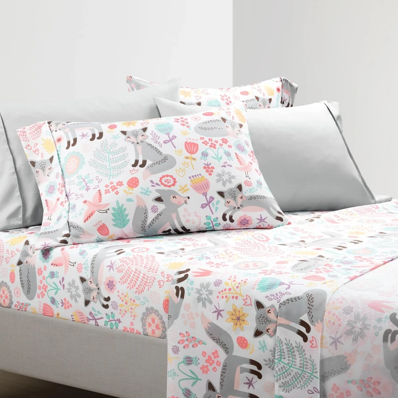 Lush Decor Pixie Fox Soft Sheet 6 Piece Set, Full, Gray & Pink