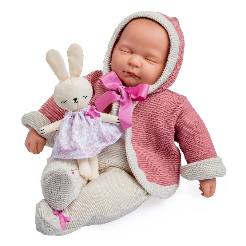 JC Toys - Vintage Doll La Baby Original Collection of 43 cm, Soft Fabric Body, Knitwear, Pacifier and Plush, Closed Eyes, Beige and Pink, girl, designed in Spain by Berenguer, +2 years old