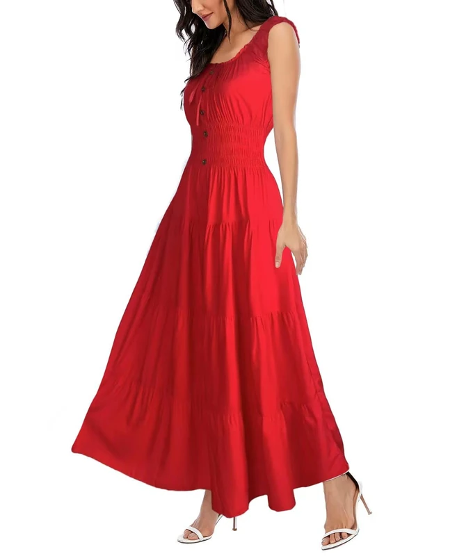OSTOO Women's 2025 Summer Boho Floral Print Tiered Casual Flowy Long Maxi Dress, Red, XL