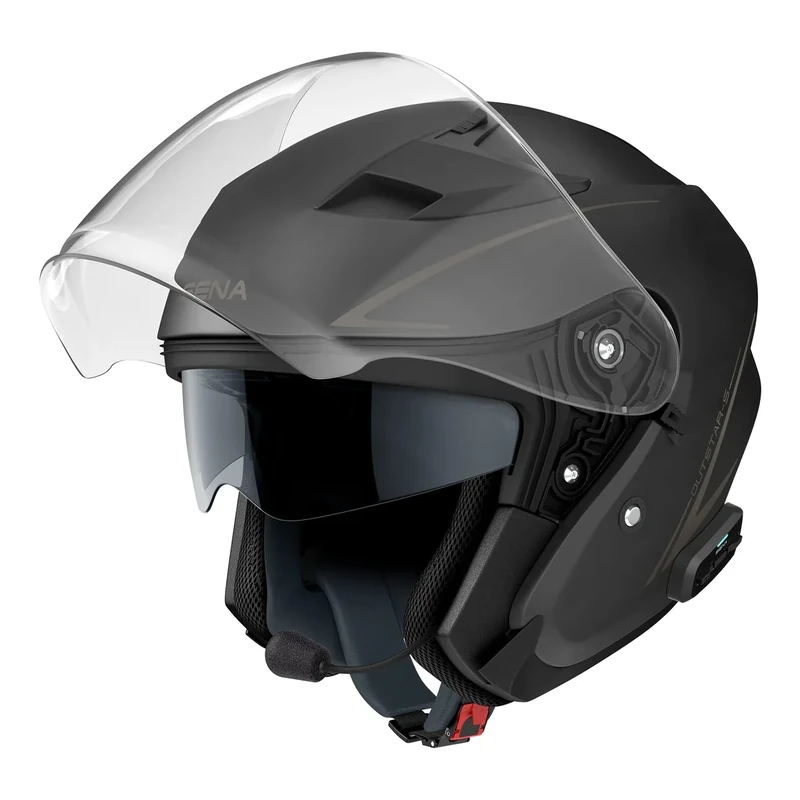 Sena Outstar S Bluetooth Integrated Open Face Helmet with Integrated Bluetooth Intercom & Smartphone Connectivity (Matte Black, S)