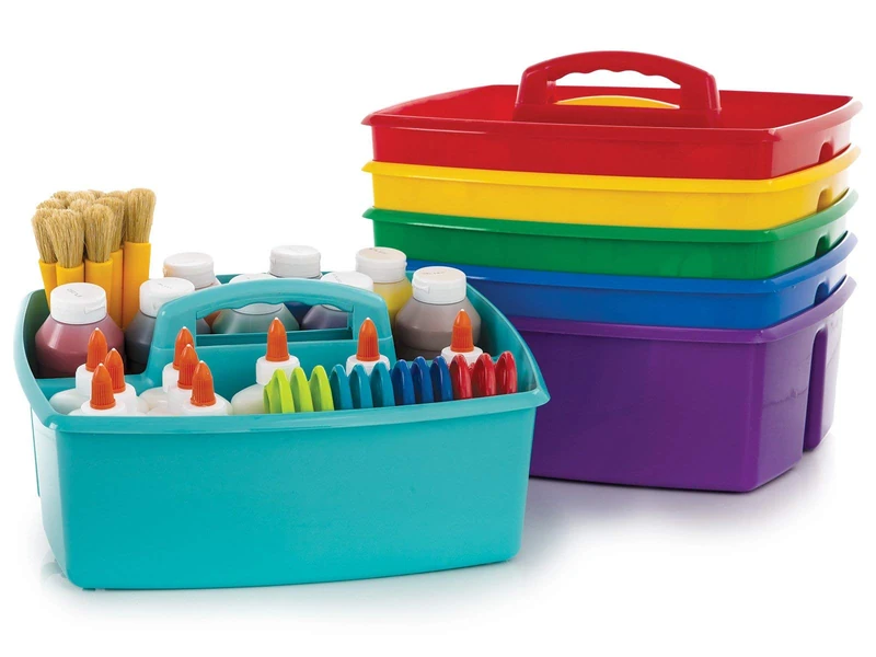 Storex 2-Compartment Large Craft Caddy – Multipurpose Classroom Organizer with Handle, Assorted Colors, 6-Pack (00948A06C)
