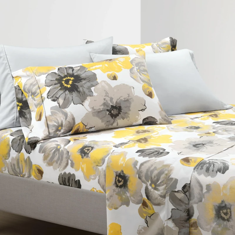 Lush Decor Leah Soft Sheet 6 Piece Set, King, Yellow & Gray