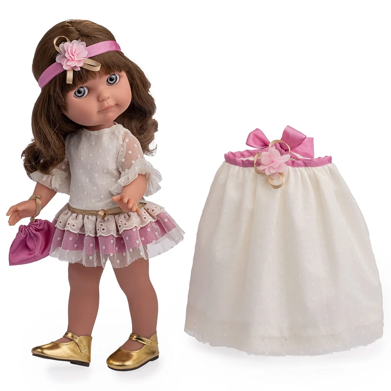 JC Toys - Chloe doll from the Royal Collection Measures 38 cm, Soft Vinyl, Includes 2 Piece Outfit and Accessories, Girl, Designed in Spain by Berenguer, 3 years