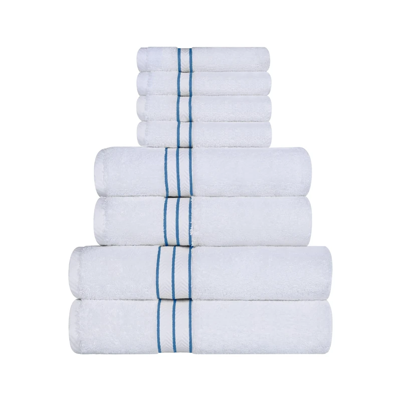Superior Towel Set, Turkish Cotton, Ideal for Master Bath, Guest Bathroom, or Beach, Ultra-Plush, Set Includes; 8 Pieces, Face/Washcloths, Hand Towels, Bath Towels, Light Blue