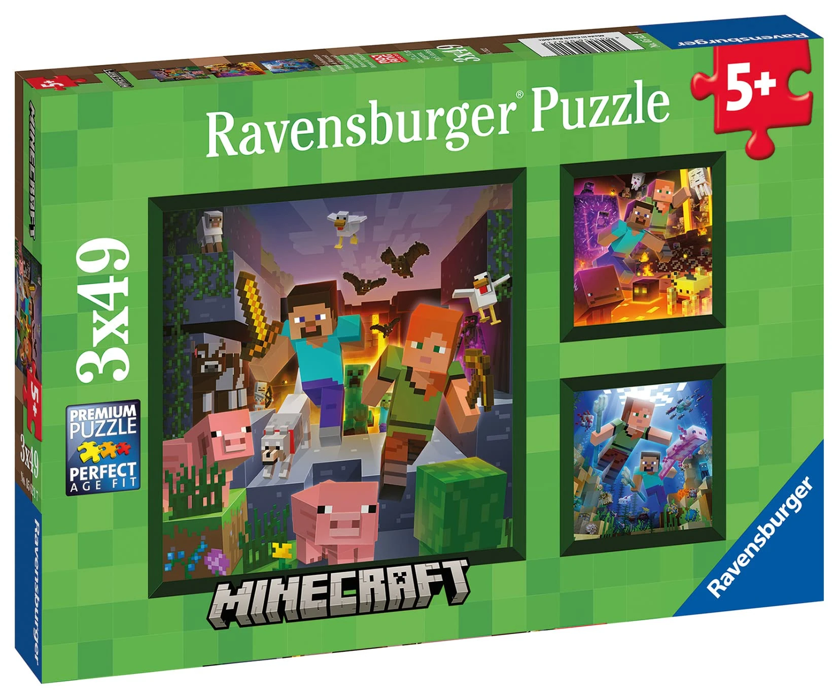 Ravensburger Minecraft Gifts for Boys and Girls - 3x 49 Piece Jigsaw Puzzles for Kids Age 5 Years +
