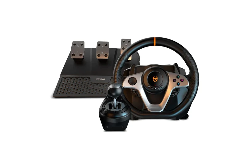 Krom K-WHEEL PRO - NXKROMKWHLPRO - Steering wheel, pedals and gear lever set, steering wheel paddles, 3 sensitivity modes, PC, PS3, PS4, XBOX ONE & SWITCH, black