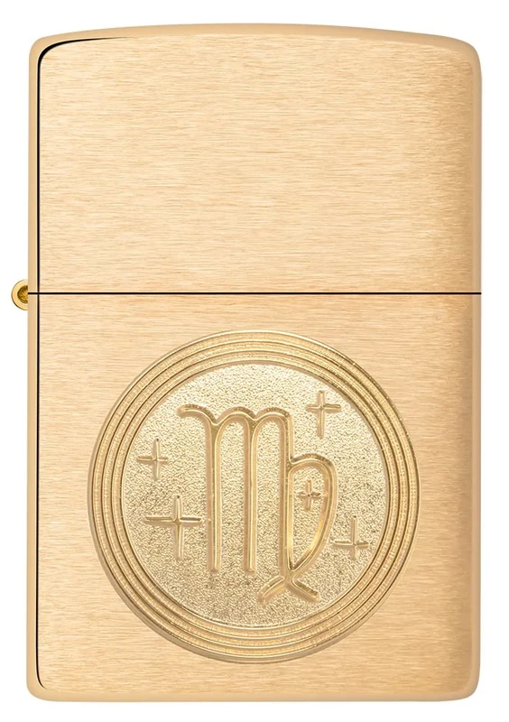 Zippo Windproof Lighter - Virgo Emblem, Zodiac - Brushed Brass Finish - Refillable - Reusable - Windproof - Gift Box - Metal - Made in USA - Amazon Exclusive
