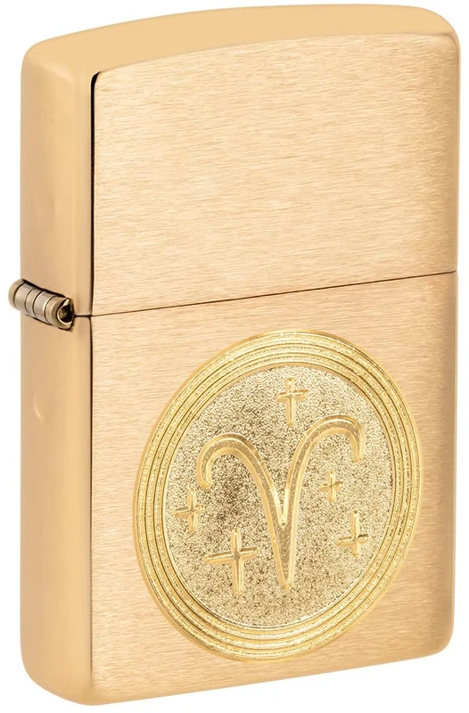 Zippo Windproof Lighter - Aries Emblem, Zodiac - Brushed Brass Finish - Refillable - Reusable - Windproof - Gift Box - Metal - Made in USA - Amazon Exclusive