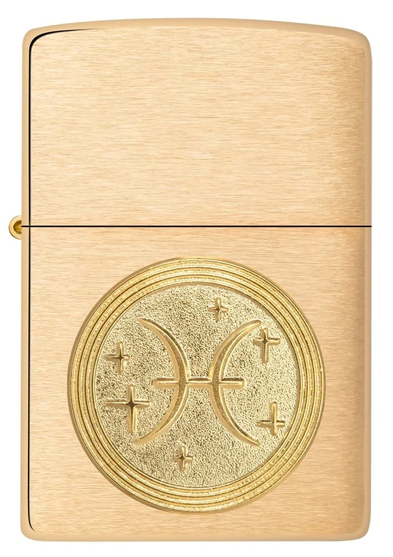 Zippo Windproof Lighter - Pisces Emblem, Zodiac - Brushed Brass Finish - Refillable - Reusable - Windproof - Gift Box - Metal - Made in USA - Amazon Exclusive