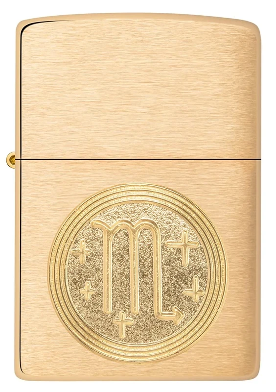 Zippo Windproof Lighter - Scorpio Emblem, Zodiac - Brushed Brass Finish - Refillable - Reusable - Windproof - Gift Box - Metal - Made in USA - Amazon Exclusive