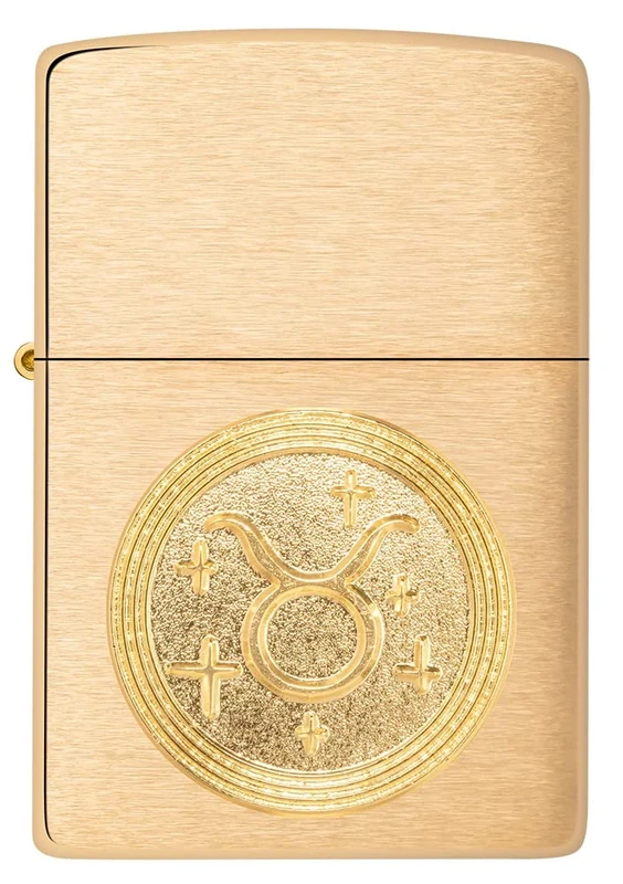 Zippo Windproof Lighter - Taurus Emblem, Zodiac - Brushed Brass Finish - Refillable - Reusable - Windproof - Gift Box - Metal - Made in USA - Amazon Exclusive