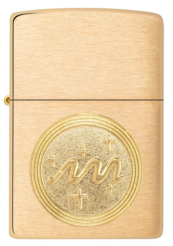 Zippo Windproof Lighter - Aquarius Emblem, Zodiac - Brushed Brass Finish - Refillable - Reusable - Windproof - Gift Box - Metal - Made in USA - Amazon Exclusive
