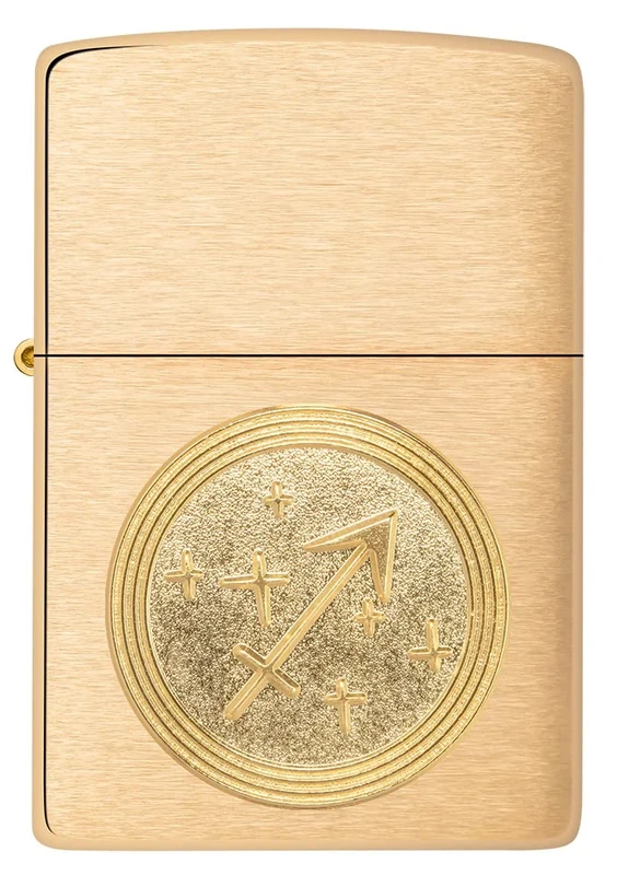Zippo Windproof Lighter - Sagittarius Emblem, Zodiac - Brushed Brass Finish - Refillable - Reusable - Windproof - Gift Box - Metal - Made in USA - Amazon Exclusive
