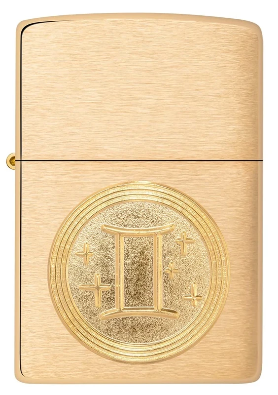 Zippo Windproof Lighter - Gemini Emblem, Zodiac - Brushed Brass Finish - Refillable - Reusable - Windproof - Gift Box - Metal - Made in USA - Amazon Exclusive