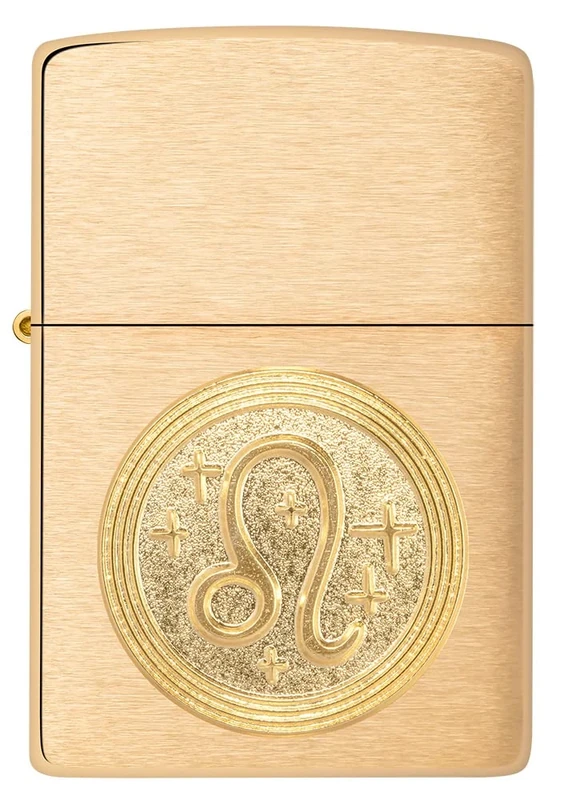 Zippo Windproof Lighter - Leo Emblem, Zodiac - Brushed Brass Finish - Refillable - Reusable - Windproof - Gift Box - Metal - Made in USA - Amazon Exclusive