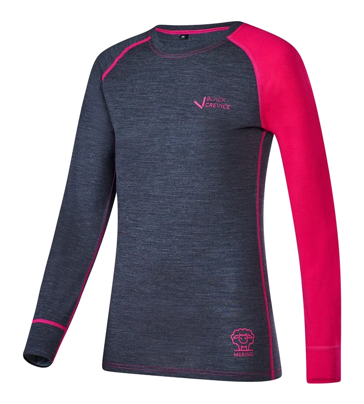 Black Crevice Women's Long-Sleeved Merino Wool Vest, Anthracite/Pink, 14