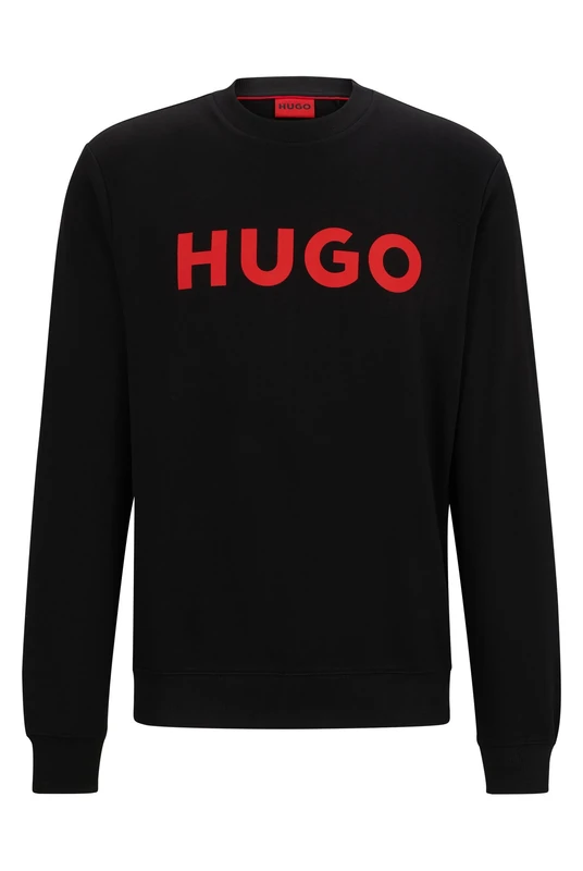 HUGO Mens Dem Contrast-Logo Sweatshirt in Cotton Terry Black