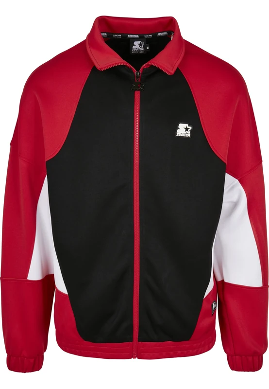 Starter Black Label Men's Track Jacket Oversize Training Jacket with Rubber Logo, Stand-Up Collar and Logo Zipper, Sizes S to XXL, Black/Cityred/White, S