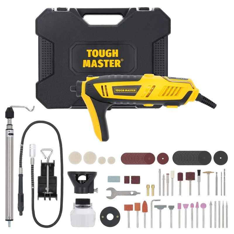 TOUGH MASTER Rotary Tool Kit, Corded 200W Multi-Functional Tool with 127 Piece Attachment Accessories for Grinding, Cutting, Engraving, Drilling, Polishing, Yellow & Black, (TM-RT200DE)