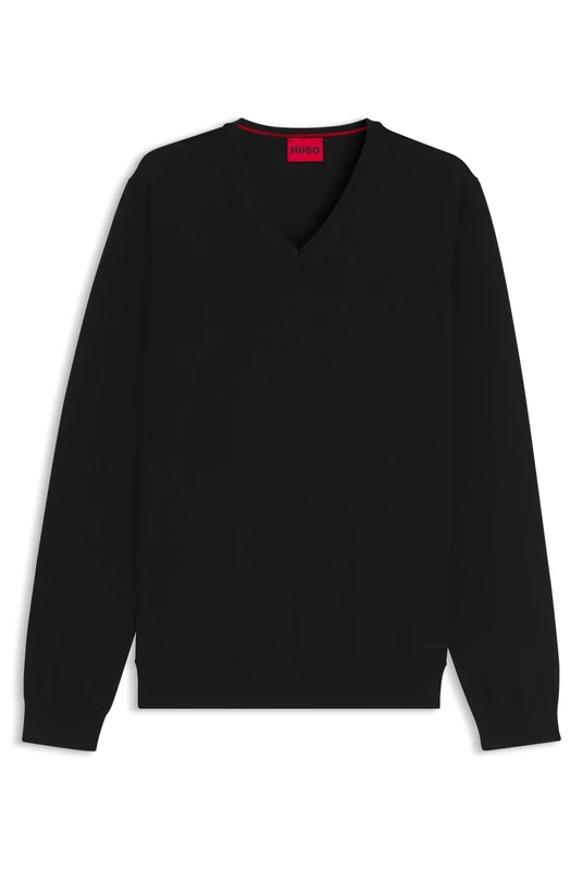 HUGO Mens San Vredo-M Virgin-Wool V-Neck Sweater in a Slim fit Black